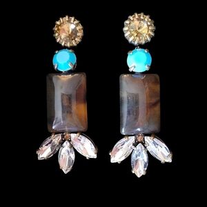 Designer J.Crew Gold-tone Multicolor Crystal Cut Stone Dangle/drop Earrings.